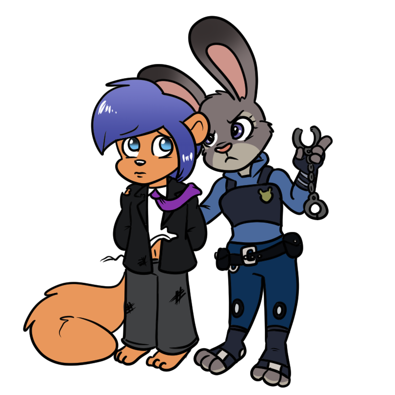 anthro arrested clothing cuff_(restraint) duo female handcuffs metal_cuffs necktie police restraints shackles suit technicolorpie disney zootopia judy_hopps lagomorph leporid mammal rabbit rodent sciurid