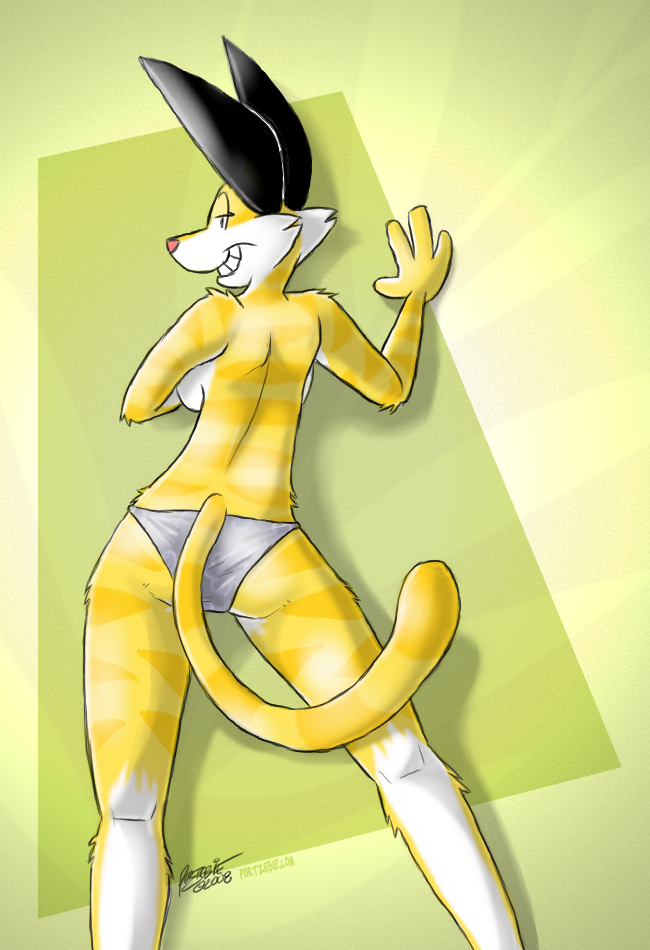 anthro butt clothed clothing female looking_at_viewer skimpy solo tail topless portzebie lexi_(portzebie) felid mammal