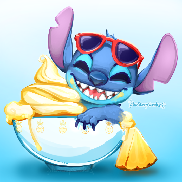 blue_body blue_claws blue_eyes blue_fur blue_nose bowl claws container dessert eyewear eyewear_on_head food fruit fur gradient_background happy head_tuft ice_cream looking_at_viewer open_mouth open_smile pineapple plant simple_background smile solo sunglasses sunglasses_on_head tuft starsheepsweaters disney dole dole_whip lilo_and_stitch stitch_(lilo_and_stitch) alien experiment_(lilo_and_stitch) 1:1 2019