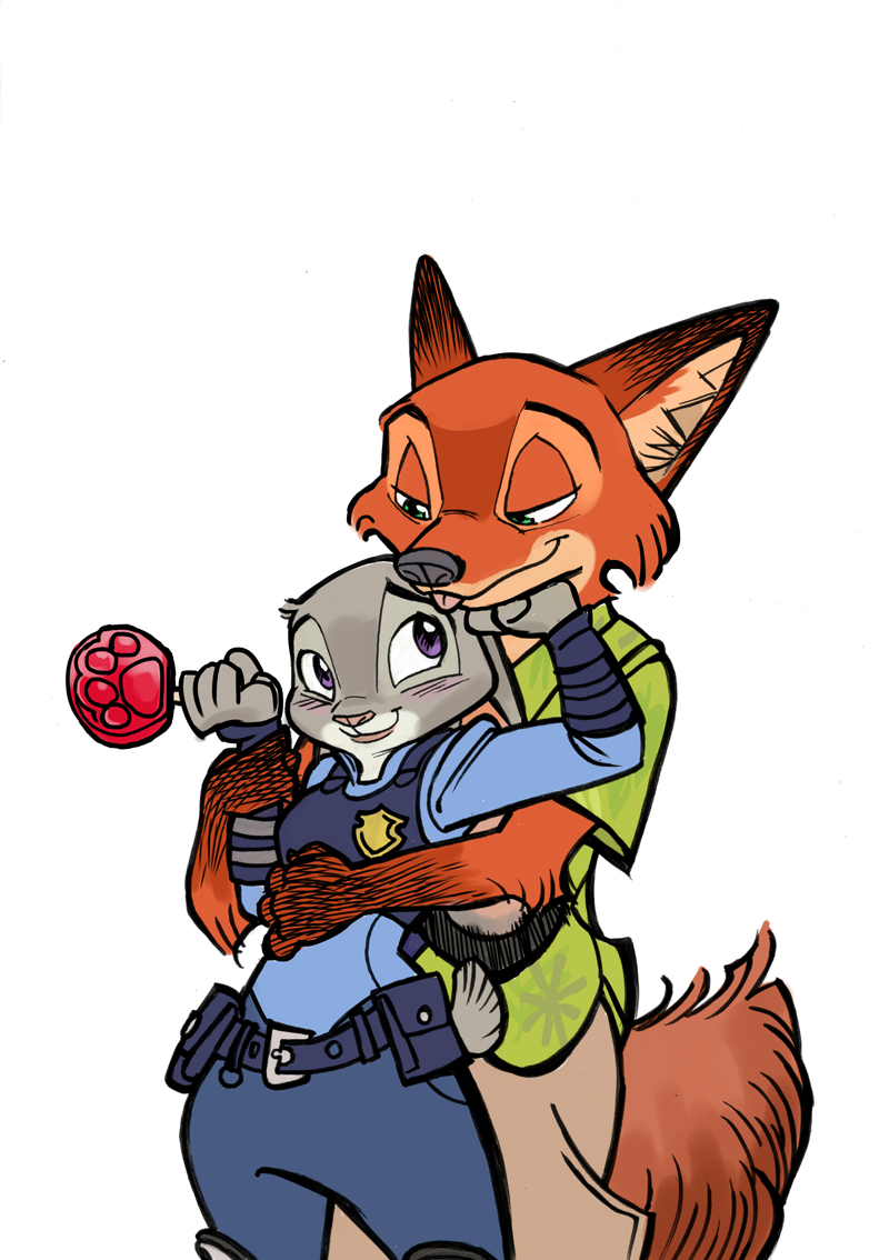 anthro belt black_nose blep blush bottomwear brown_body brown_fur clothed clothing duo ears_down food fully_clothed fur grey_body grey_fur holding_food holding_object holding_popsicle inner_ear_fluff pants pawpsicle pivoted_ears police police_uniform popsicle scut_tail shirt short_tail simple_background tail tongue tongue_out topwear tuft uniform white_background coreycomic disney zootopia judy_hopps nick_wilde canid canine fox lagomorph leporid mammal rabbit red_fox true_fox 2017