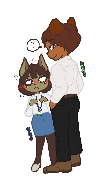 anthro clothing duo female male male/female speech_bubble text pipepo cha_hieun kim_soohyun bear canid canine canis domestic_dog mammal aliasing alpha_channel digital_media_(artwork) korean_text translated