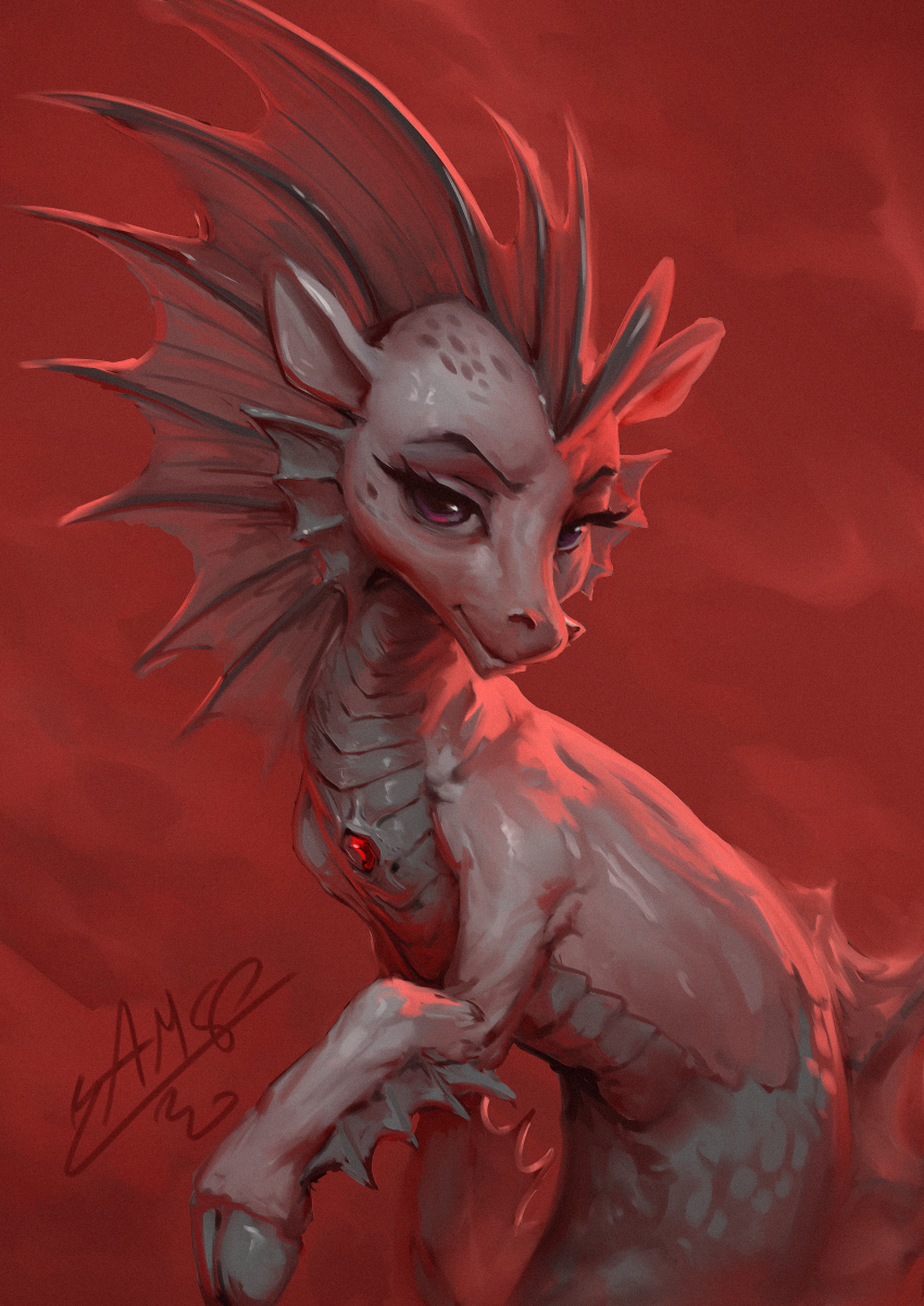 female feral frill_(anatomy) frill_spines head_crest head_frill hooves membrane_(anatomy) membranous_frill scales solo spines assasinmonkey siren 2020 digital_media_(artwork) digital_painting_(artwork) hi_res red_theme