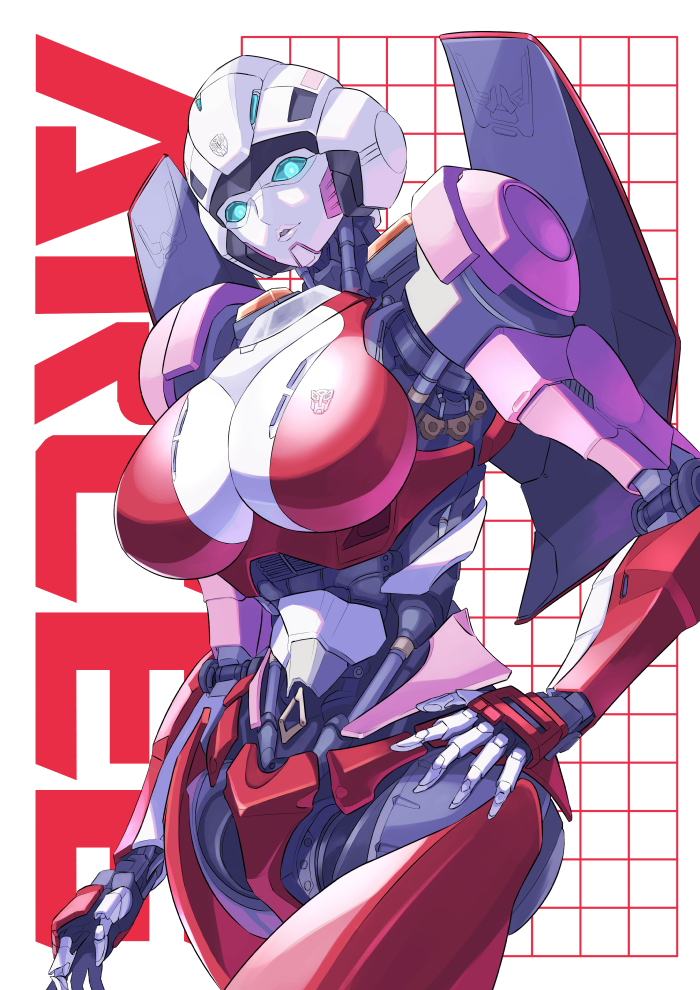 autobot autobot_insignia breasts cleavage clothed clothing female lips looking_at_viewer machine metal metallic_body not_furry solo wide_hips emaimperial hasbro takara_tomy transformers arcee cybertronian humanoid robot