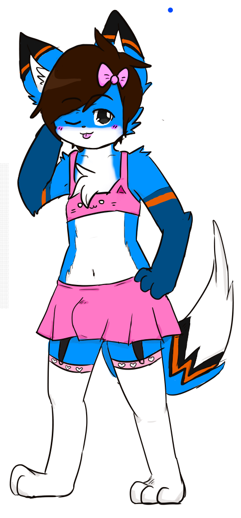 anthro blush bulge clothed clothing femboy fur hair looking_at_viewer male simple_background smile solo tongue young nyanpizza nick_(nyanpizza) canid canine fox mammal 2017 digital_media_(artwork)