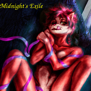 anthro female fur mascot midnight's_exile music nude red_body red_fur ribbons solo tongue grrrwolf alien felid feline lynx mammal space_cat 1:1 cover_art low_res