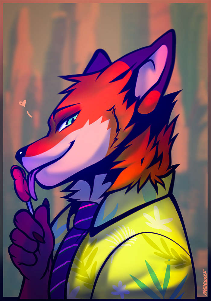 anthro clothed clothing food fur green_eyes heart_symbol holding_food holding_object holding_popsicle licking male orange_body orange_fur pawpsicle popsicle seductive solo tongue tongue_out angiewolf disney zootopia nick_wilde canid canine fox mammal red_fox true_fox 2018 digital_media_(artwork) shaded