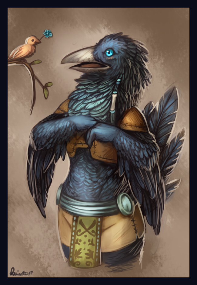 anthro beak fantasy feathers female feral tail tail_feathers quirachen avian bird corvid corvus_(genus) oscine passerine raven