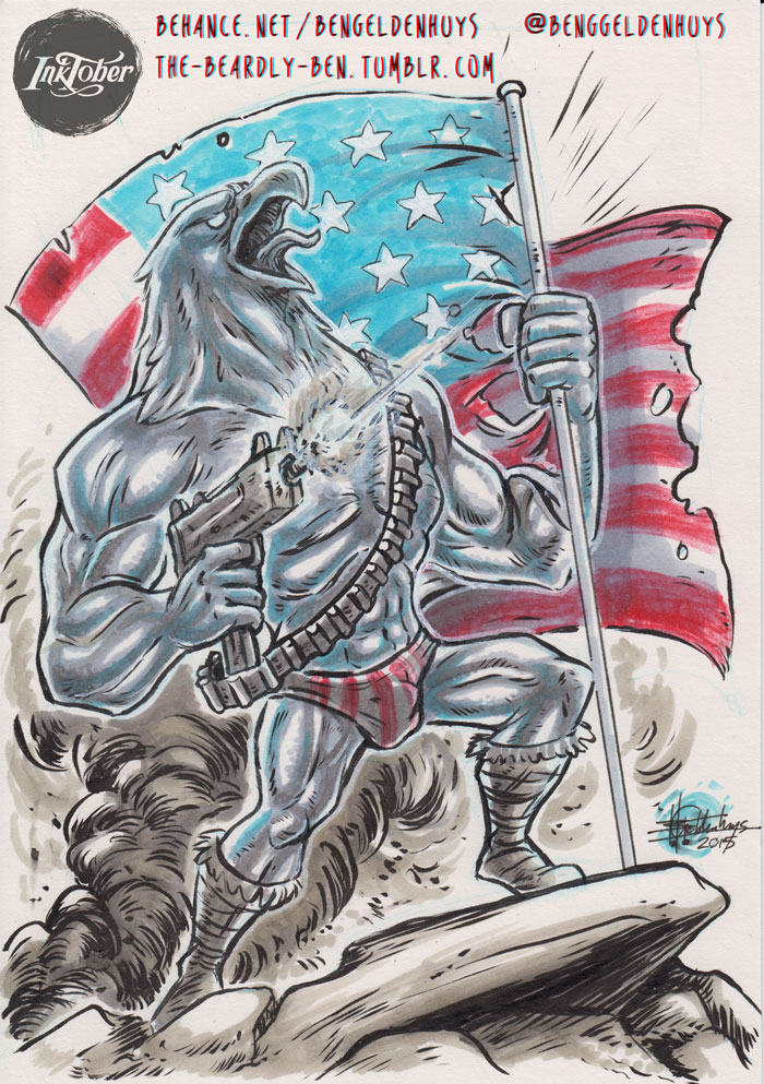 5_fingers abs american_flag anthro beak biceps biped bulge clothed clothing dual_holding feathers fingers flag flag_(object) flag_speedo flag_swimwear flagpole flexing footwear gun holding_flag holding_gun holding_object holding_ranged_weapon holding_weapon mac-10 male muscular muscular_anthro muscular_male open_beak open_mouth pattern_clothing pattern_speedo pattern_swimwear pecs quads ranged_weapon skimpy solo speedo standing striped_clothing striped_speedo striped_swimwear stripes submachine_gun swimwear text tongue tongue_out topless torn_flag united_states_of_america weapon ben-g-geldenhuys broforce american_eagle accipitrid accipitriform avian bald_eagle bird eagle sea_eagle 2015 dated digital_media_(artwork) signature url