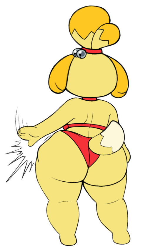 anthro bell big_butt bikini butt butt_slap clothing female huge_butt impact_effect jiggling rear_view slap solo swimwear thick_thighs two-piece_swimsuit wide_hips omegasunburst animal_crossing nintendo isabelle_(animal_crossing) canid canine canis domestic_dog mammal shih_tzu toy_dog