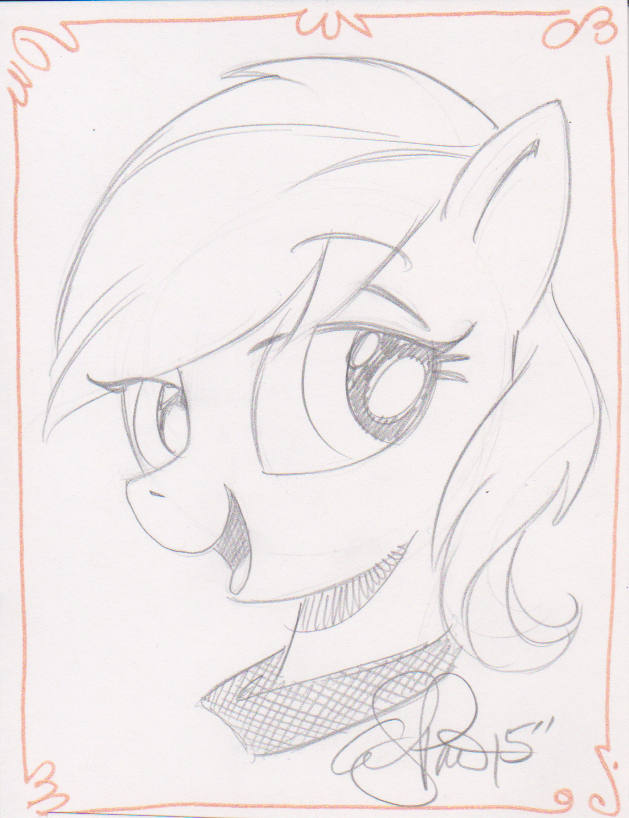 eyebrows eyelashes female looking_at_viewer smile solo andy_price hasbro my_little_pony fan_character reppy_(mlp) equid equine horse mammal pony 2015 bust_portrait monochrome portrait signature sketch