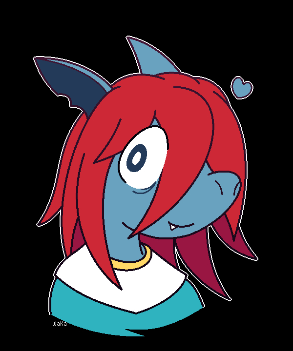 anthro black_background blue_body blue_ears fangs female hair heart_symbol looking_at_viewer red_hair simple_background smile solo teeth waka cauchemarionto_(sillyvladek) fish marine shark 2025 5:6 digital_drawing_(artwork) digital_media_(artwork) headshot_portrait portrait signature