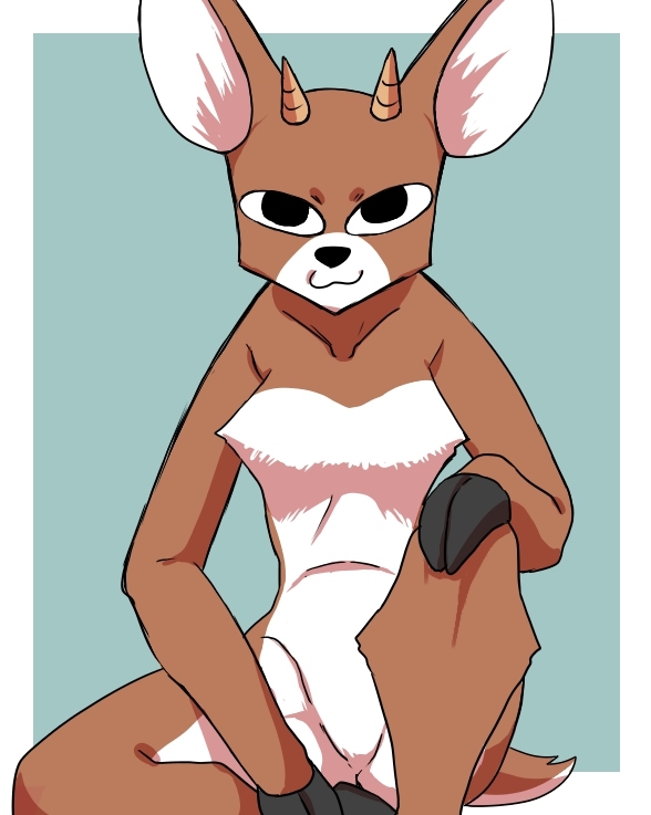 anthro biped brown_body brown_fur fur hooves male simple_background sitting solo ikutasemi bono_bono su-su_(bonobono) antelope bovid mammal