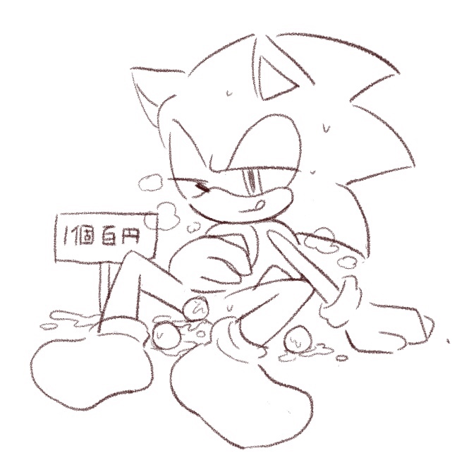 ambiguous_fluids anthro anus biped bodily_fluids breath clothing egg footwear gloves handwear licking licking_lips licking_own_lips male one_eye_closed oviposition self_lick sign sitting socks solo spread_legs spreading sweat text tongue tongue_out buke3jp sega sonic_the_hedgehog_(series) sonic_the_hedgehog eulipotyphlan hedgehog mammal japanese_text monochrome sketch translated