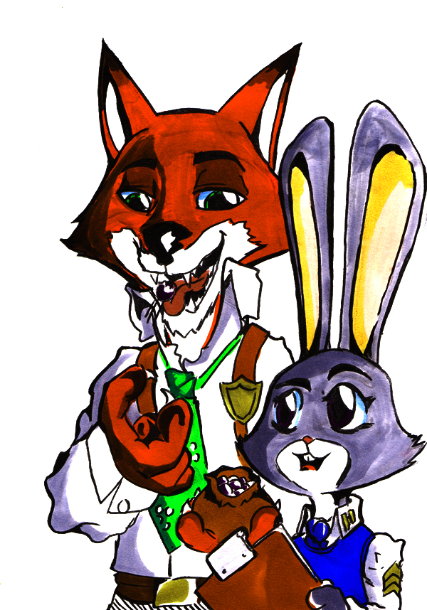 anthro duo female male wolfport jinksa disney predator_city zootopia judy_hopps nick_wilde canid canine fox lagomorph leporid mammal rabbit red_fox true_fox