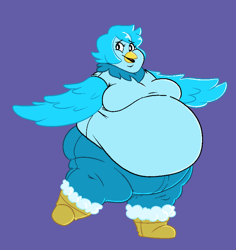 anthro beak belly blue_hair female hair morbidly_obese neck_tuft obese overweight solo thick_thighs tuft weight_gain wings fawxen undertale undertale_(series) undertale_yellow martlet_(undertale_yellow) avian bird