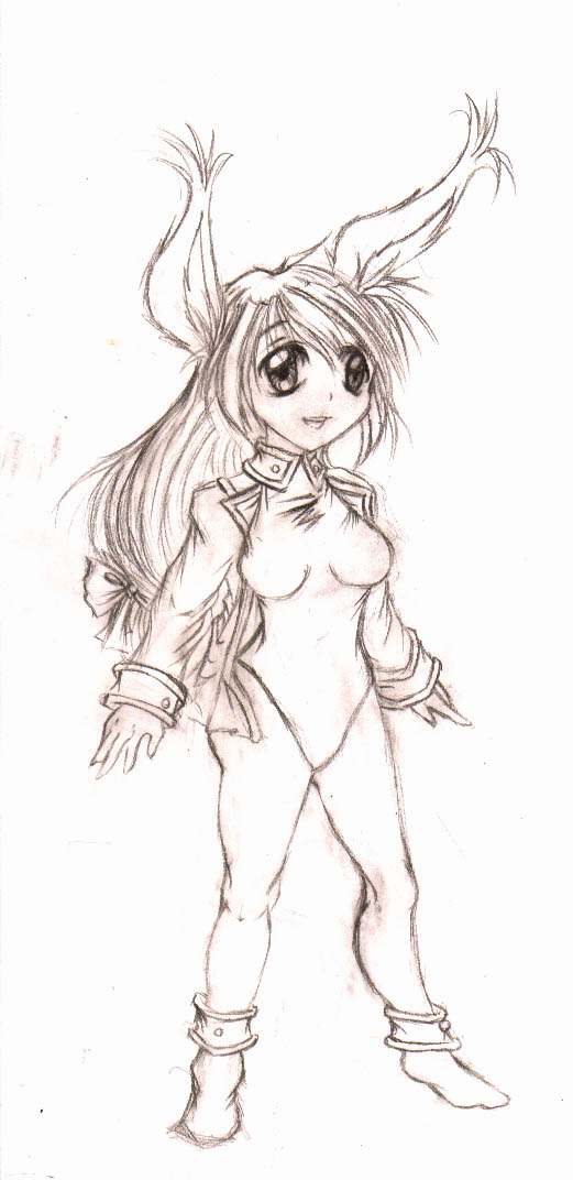 anthro big_eyes biped breasts clothed clothing coat female footwear fur hair long_hair open_mouth ribbons shoes simple_background smile solo topwear white_background tigerlilylucky linvar lagomorph leporid mammal rabbit 2009 monochrome traditional_media_(artwork)