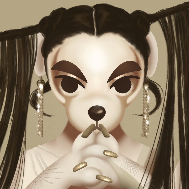 anthro brown_hair clothed clothing ear_piercing eyebrows hair jewelry looking_at_viewer makeup necklace piercing solo tattoo biskyfresh animal_crossing k.k._slider_album_redraw nintendo rina_sawayama sawayama k.k._slider canid canine canis domestic_dog mammal 1:1 2020 digital_media_(artwork) meme