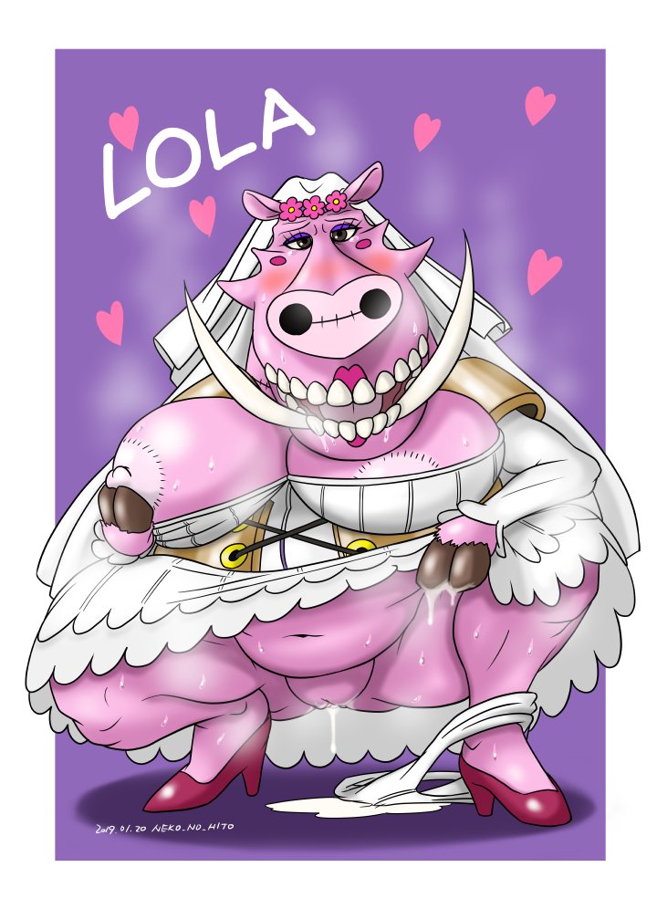 anthro areola breasts bride clothing crouching dripping_pussy exposed_breasts female footwear genitals high_heels lipstick makeup overweight overweight_female pussy shoes solo tusks veil neko_no_hito one_piece zombie_lola_(one_piece) domestic_pig mammal suid suina sus_(pig) undead warthog zombie