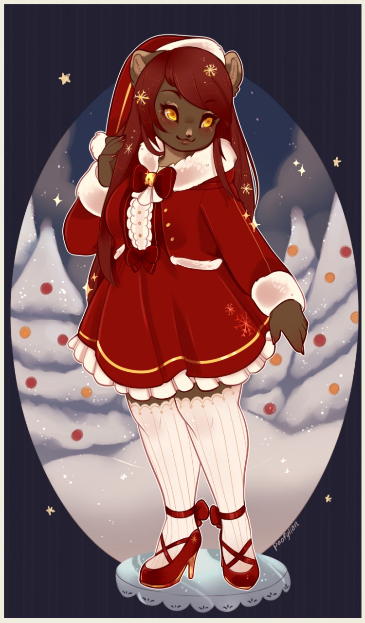 anthro clothing female holidays plant solo tree poofylion christmas opal_(jellydoeopal) bear mammal sun_bear ursine hi_res