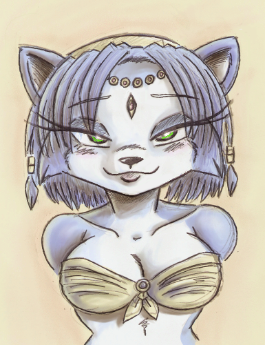 anthro blue_body blue_fur blue_hair eyelashes female fur hair solo white_body white_fur neoneko rage28 nintendo star_fox krystal_(star_fox) canid canine fox mammal artist_collaboration half-length_portrait low_res portrait