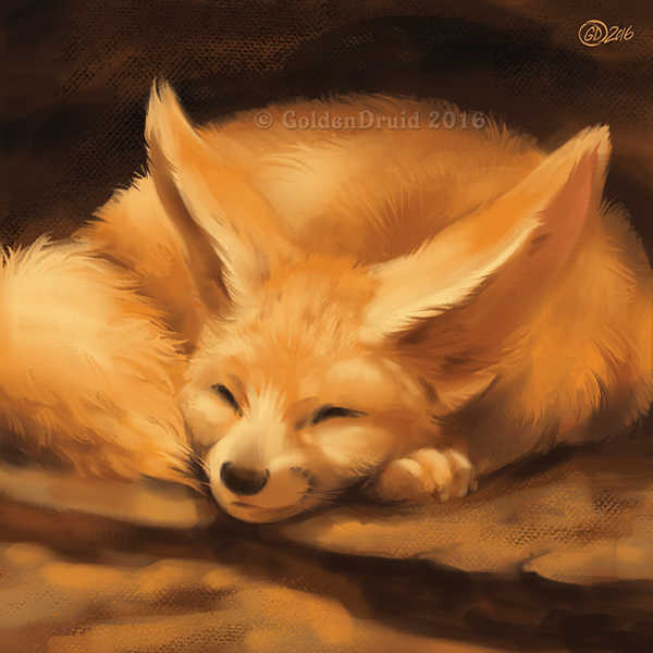 4_toes ambiguous_gender big_ears black_nose ears_up eyes_closed feet feral fluffy fluffy_tail fur simple_background sleeping smile solo tail tan_body tan_fur toes whiskers goldendruid canid canine fennec_fox fox mammal true_fox 1:1 2016 digital_media_(artwork) watermark