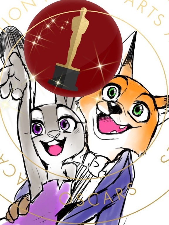 anthro award bare_shoulders black_tie_(suit) bow_(feature) bow_tie buckteeth clothing dipstick_ears dress duo ear_markings fangs female green_eyes hand_behind_back happy inner_ear_fluff long_ears male multicolored_ears open_mouth open_smile oscar_statuette oscars purple_eyes raised_arm sculpture simple_background smile statue suit teeth tuft mitsuharu academy_awards disney zootopia judy_hopps nick_wilde canid canine fox lagomorph leporid mammal rabbit red_fox true_fox 2017 3:4 half-length_portrait portrait