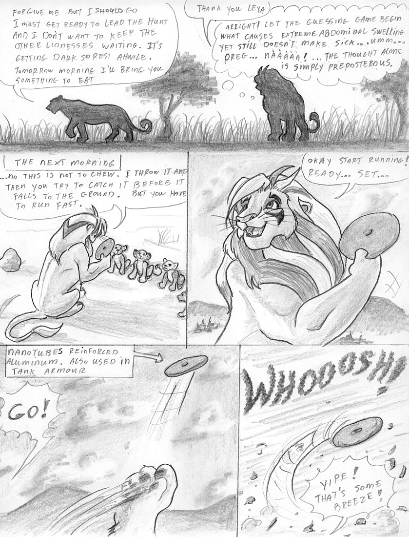 dialogue digitigrade female feral frisbee male quadruped silhouette size_difference tail tail_tuft text tuft wind young young_feral leovictor leya sykur felid lion mammal pantherine 2008 comic english_text greyscale monochrome shaded