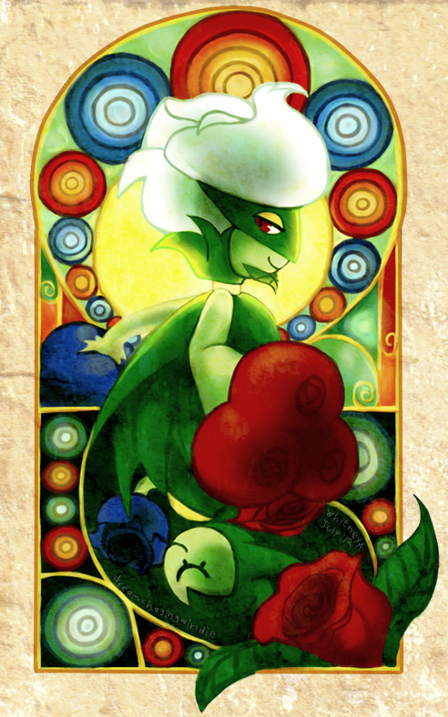 art_nouveau blue_rose cape clothing duo eyelashes eyes_closed facial_hair female femboy flower flower_(anatomy) flower_hair goatee green_body humor leaf leaf_facial_hair leaf_hair level_difference looking_back male not_furry plant plant_hair pseudo_hair pun red_eyes rose_(flower) rose_window side_view simple_background smile spikes stained_glass tan_background textured_background toony upside_down visual_pun white_rose window artsy-theo nintendo pokemon elemental_creature elemental_humanoid flora_fauna flower_creature flower_humanoid generation_3_pokemon generation_4_pokemon humanoid plant_humanoid pokemon_(species) roselia roserade 2012 bust_portrait digital_drawing_(artwork) digital_media_(artwork) portrait signature