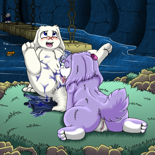 3_toes accessory anthro arm_support belly big_ears biped blue_clothing blue_eyes blue_shirt blue_topwear blush bow_(feature) bow_accessory bow_ribbon butt cave clitoris clothing cunnilingus duo_focus eyes_closed feet female female/female fishing flat_chested food fur genitals grass group hair_accessory hair_bow hair_ribbon hindpaw humanoid_genitalia humanoid_pussy jelly_(food) legs_up looking_up lying male multicolored_body multicolored_fur multicolored_pussy navel nude on_back on_front open_mouth oral orange_body orange_scales outside paws pink_inner_pussy pink_pussy pink_tongue plant public purple_body purple_fur pussy rear_view red_blush ribbons rock scales scar sex shirt spread_legs spreading tail teeth toes tongue tongue_out topwear two_tone_body two_tone_fur two_tone_pussy vaginal water white_body white_fur yellow_belly yellow_body yellow_scales kitsune_youkai cave_story chaco_(cave_story) chinfish kanpachi sue_sakamoto fish lagomorph leporid mammal marine mimiga rabbit 1:1 2013 digital_media_(artwork) low_res shaded