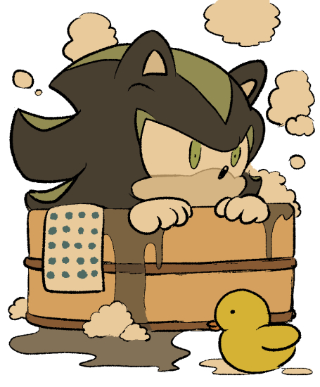 anthro bath bathing black_body black_fur bubble clothing fur gloves green_body green_eyes green_fur handwear male rubber_duck simple_background solo towel water white_background sikai sega sonic_the_hedgehog_(series) mephiles_the_dark eulipotyphlan hedgehog mammal