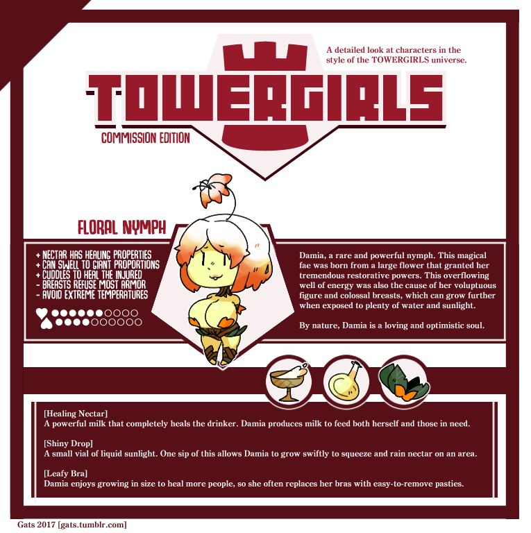 big_breasts breasts cleavage clothed clothing container cup female goblet hair heart_symbol huge_breasts multicolored_hair not_furry orange_hair plant smile text two_tone_hair white_hair gats towergirls elemental_creature flora_fauna nymph 2017 english_text url