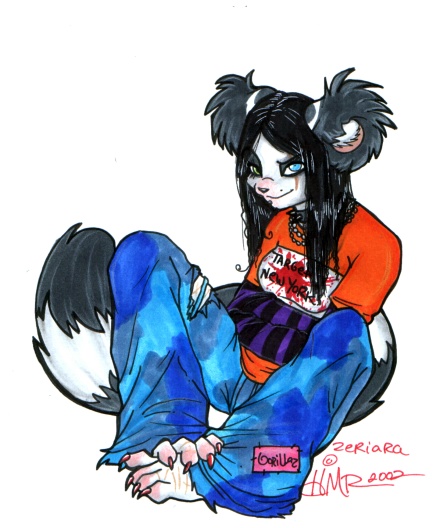 alternative_fashion anthro band_merch black_hair bottomwear clothing female glamfur goth hair heterochromia jewelry long_hair necklace pants solo tail tomboy zeriara gorillaz zeriara_(character) lemur mammal primate ring-tailed_lemur strepsirrhine 2002 5:6