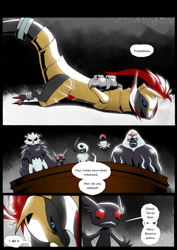 ambiguous_gender bound dialogue group hands_restrained restrained restrained_arms restraints text grimart nintendo pokemon prometheus_(grimart) absol generation_3_pokemon generation_5_pokemon generation_6_pokemon generation_7_pokemon haxorus oranguru pangoro pokemon_(species) sableye shedinja comic