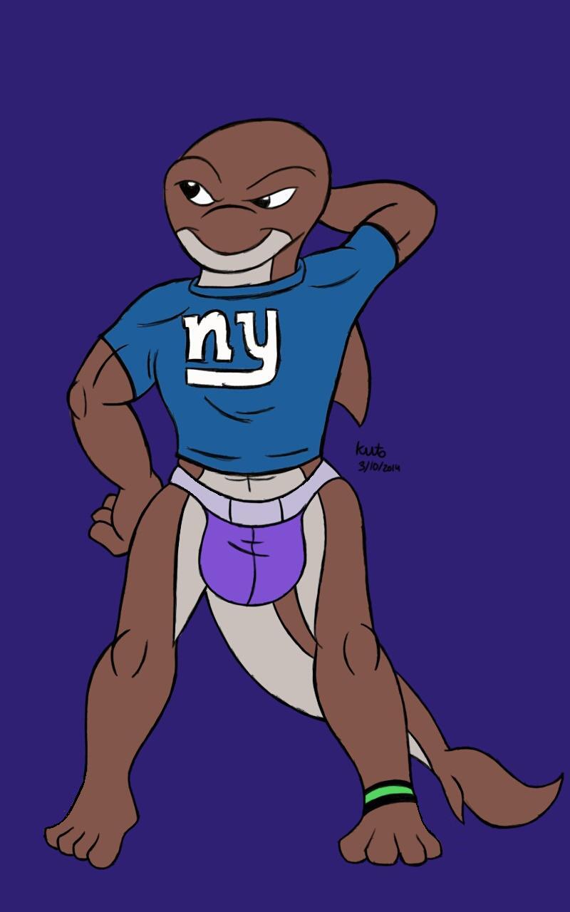 ankle_band anthro biped blue_background bulge clothing dorsal_fin fin jockstrap male multicolored_body multicolored_skin shirt simple_background solo standing topwear two_tone_body two_tone_skin underwear kuto new_york_giants nfl orca_jones cetacean mammal marine 5:8 hi_res