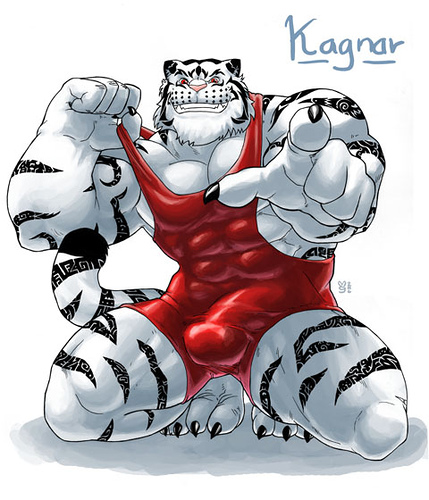 abs anthro biceps big_muscles bulge clothed clothing crouching detailed_bulge genital_outline gesture hand_gesture leucistic looking_at_viewer male muscular muscular_anthro muscular_male off_shoulder pecs penis_outline pointing pointing_at_viewer red_eyes solo stripes tail tight_clothing wrestler wrestling_singlet grisser kagnar felid mammal pantherine tiger low_res