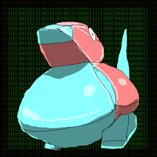 ambiguous_gender binary_code blue_body feral floating glistening glistening_body multicolored_body red_body simple_background slightly_chubby solo tail two_tone_body bronzecatworld nintendo pokemon digital_creature generation_1_pokemon pokemon_(species) porygon 1:1 aliasing digital_media_(artwork) low_res source_request