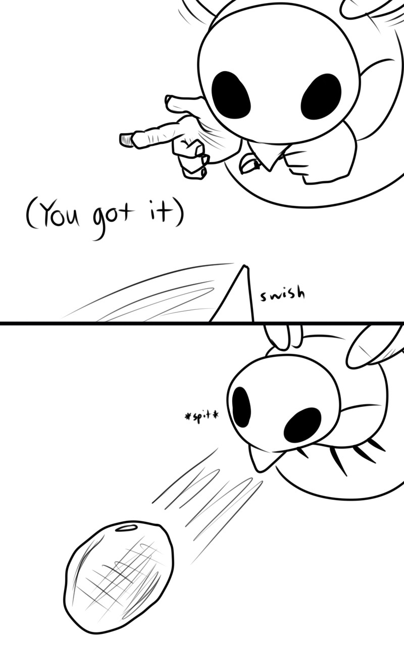 2_panel_comic 5_fingers ambiguous_gender black_eyes feral fingers flying motion_lines nails simple_background solo sound_effects spitting white_background wings skeletorskeletonized hollow_knight team_cherry arthropod 2020 5:8 comic digital_media_(artwork) hi_res