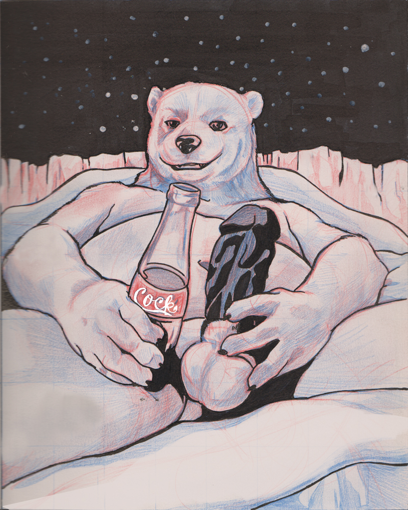 anthro balls beverage black_penis bottle brand_parody cola container erection fur genitals holding_bottle holding_container holding_object looking_at_viewer lying male mascot nude on_back outside overweight overweight_anthro overweight_male penis smile soda solo spread_legs spreading thick_neck white_body white_fur dbruin coca-cola northern_lights_(coca-cola) bear mammal polar_bear ursine 2013 4:5 traditional_media_(artwork)