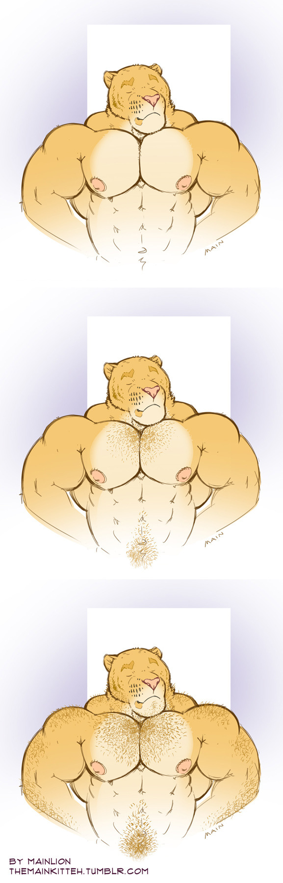 abs anthro areola arm_hair big_muscles body_hair chest_hair clothed clothing eyes_closed hairy happy_trail huge_muscles male markings muscular muscular_anthro muscular_male nipples pecs puberty simple_background solo text topless purrcules_(artist) purrcules_(character) felid hybrid liger lion mammal pantherine tiger 2015 hi_res url