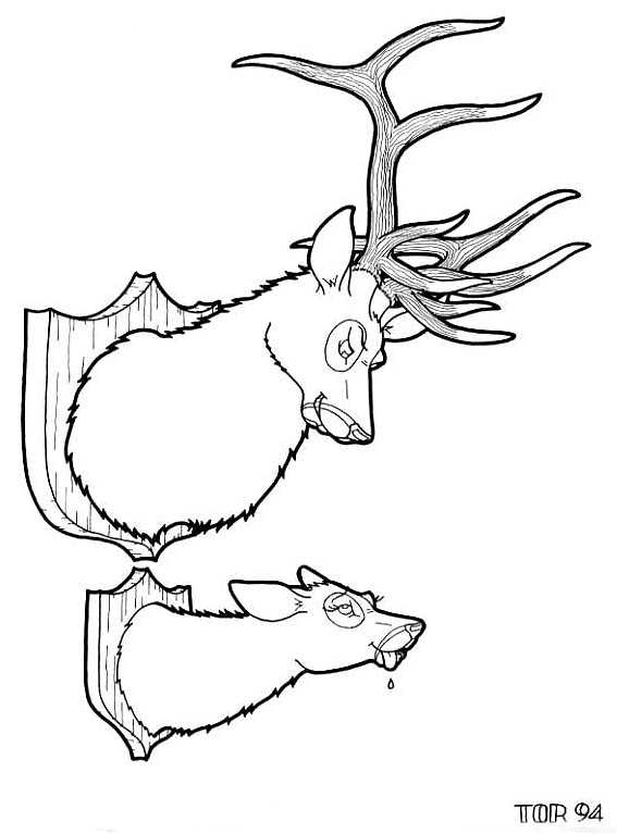 antlers duo female grin horn humor looking_down looking_pleasured looking_up male male/female offscreen_sex simple_background smile suggestive tongue tongue_out white_background tim_o'rourke deer mammal 1994 monochrome pen_(artwork) traditional_media_(artwork)