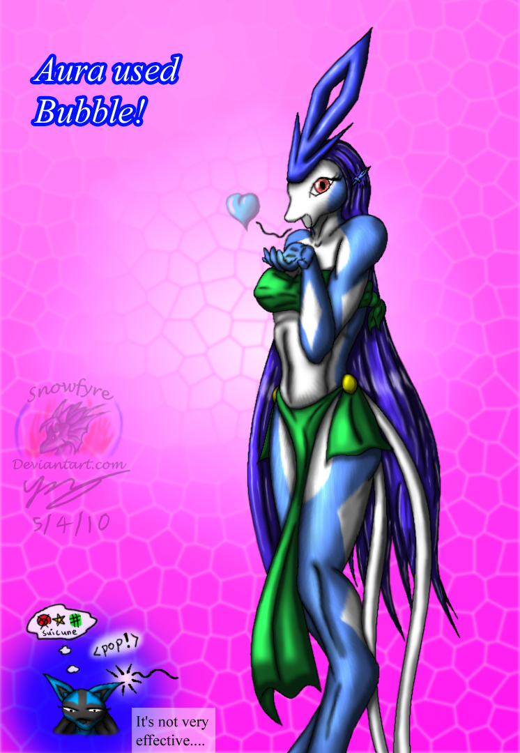 angry anthro breasts clothing duo female looking_at_viewer open_mouth red_eyes standing text snowfyre nintendo pokemon aura_(snowfyre) canid canine generation_2_pokemon generation_4_pokemon legendary_pokemon lucario mammal pokemon_(species) suicune 2010 english_text