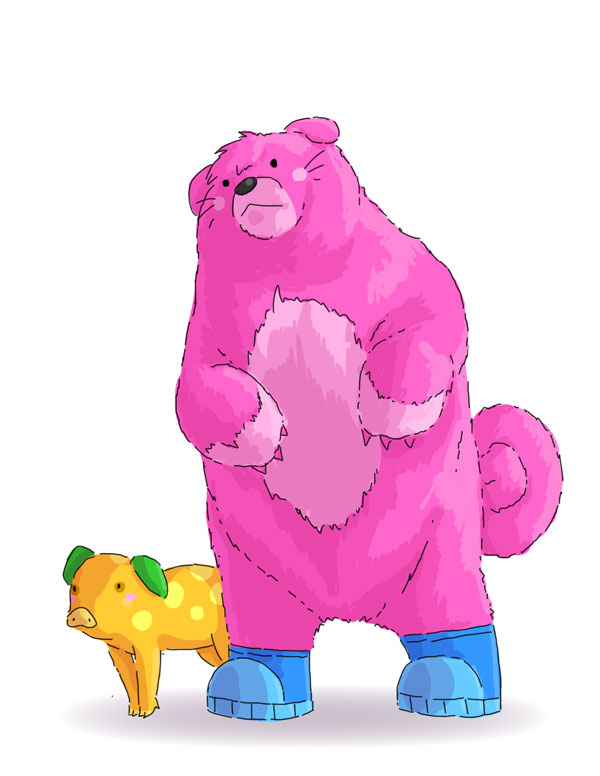 alternate_form ambiguous_gender boots boots_only claws clothing curled_tail duo feral feralized finger_claws floppy_ears footwear footwear_only fur hooves markings mostly_nude pink_body pink_fur shoes spots spotted_body tail whiskers nickrowler moshi_monsters mr._snoodle poppet bear mammal poppet_(species) silly_snuffler suina ursine