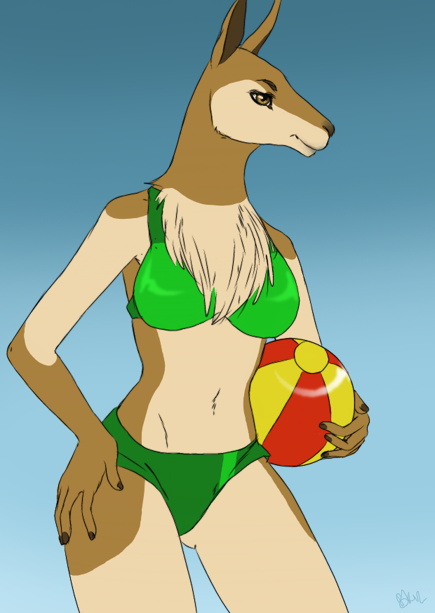 anthro ball beach_ball big_breasts bikini biped blue_background breasts brown_body brown_eyes brown_fur brown_nails brown_nose butt butt_from_the_front chest_tuft clothed clothing colored_nails countershade_face countershade_legs countershade_torso countershading eyebrows female fur fur_tuft green_clothing hand_on_hip holding_ball holding_object humanoid_hands inflatable light midriff multicolored_body multicolored_fur nails navel shadow simple_background skimpy small_waist smile snout solo standing swimwear tan_body tan_countershading tan_fur tuft two-piece_swimsuit two_tone_body two_tone_fur noet camelid mammal vicuna 2012 digital_drawing_(artwork) digital_media_(artwork) lighting portrait three-quarter_portrait