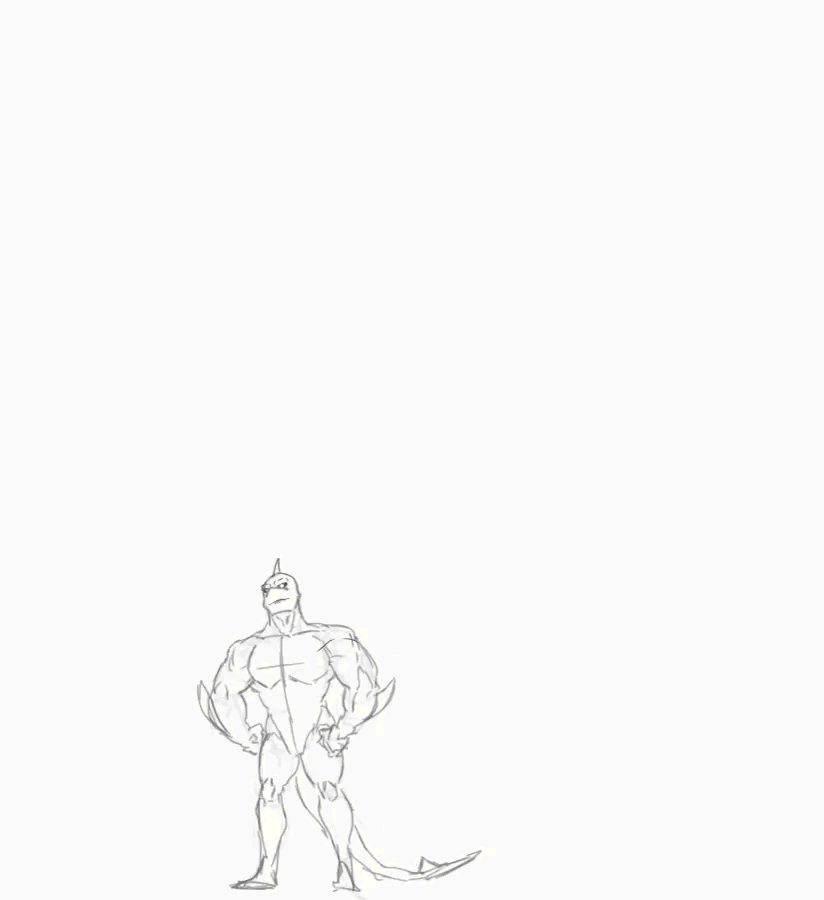 anthro bodily_fluids cum flexing genital_fluids genitals growth macro male muscle_growth muscular muscular_male orgasm penis scar solo jzp_art lyga fish marine shark animated short_playtime sketch