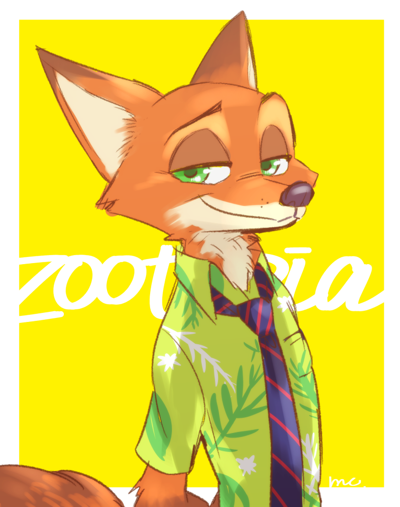 anthro clothed clothing fur green_eyes male simple_background solo 327b_(artist) disney zootopia nick_wilde canid canine fox mammal red_fox true_fox 2018