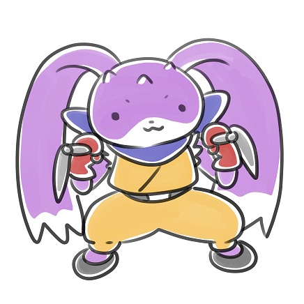 :3 anthro beady_eyes chibi clothing footwear fur gauntlet_blades gloves handwear horn keikogi long_ears male martial_arts_uniform purple_body purple_fur shoes smile solo sportswear bzecu0mihjv7okr bandai_namco digimon digimon_(species) turuiemon 1:1 low_res