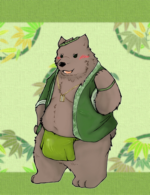 anthro asian_clothing blush brown_body brown_fur clothing east_asian_clothing fundoshi fur japanese_clothing kemono male navel slightly_chubby solo underwear snow_utamaru shirokuma_cafe grizzly_(shirokuma_cafe) bear mammal 2012