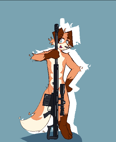 anthro floppy_ears gun male nude ranged_weapon rifle simple_background sniper_rifle solo standing weapon winterfrost canid canine mammal