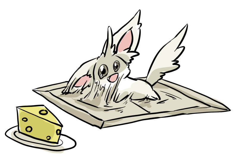 ambiguous_gender cheese cheese_wedge dairy_products food glue_trap simple_background solo tail trap_(contrivance) white_background nekogarasu nintendo pokemon generation_5_pokemon mammal minccino pokemon_(species) rodent