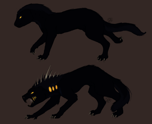 4_toes black_body brown_background brown_claws claws concept demonic feet glowing glowing_eyes orange_eyes quills_(anatomy) simple_background solo spoopy tail toes l46_r4t minklike demon_mink unknown_species